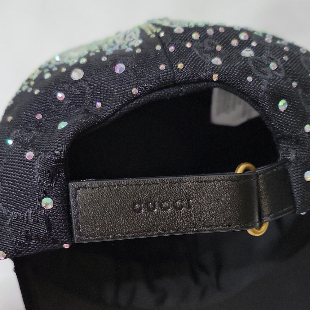Gucci Black Monogram GG Rhinestone Cap - Picture 4 of 6